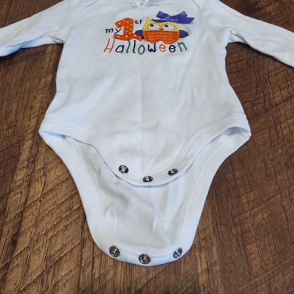 Baby Essentials My First 1st Halloween Owl Polka Dot Striped White Bodysuit 9M - Picture 2 of 7